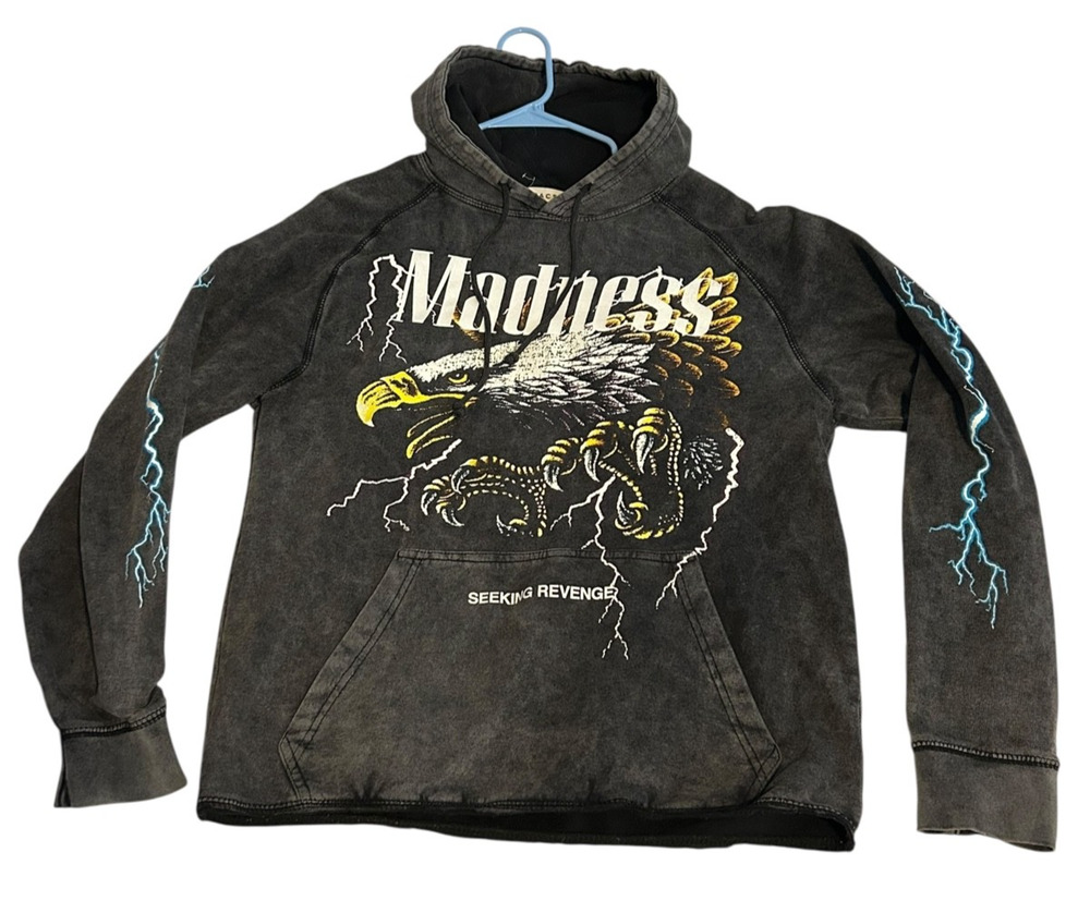 🔥2023 PacSun Madness Eagle Lightning Hoodie M Acid Wash Graphic Eagle Lightning
